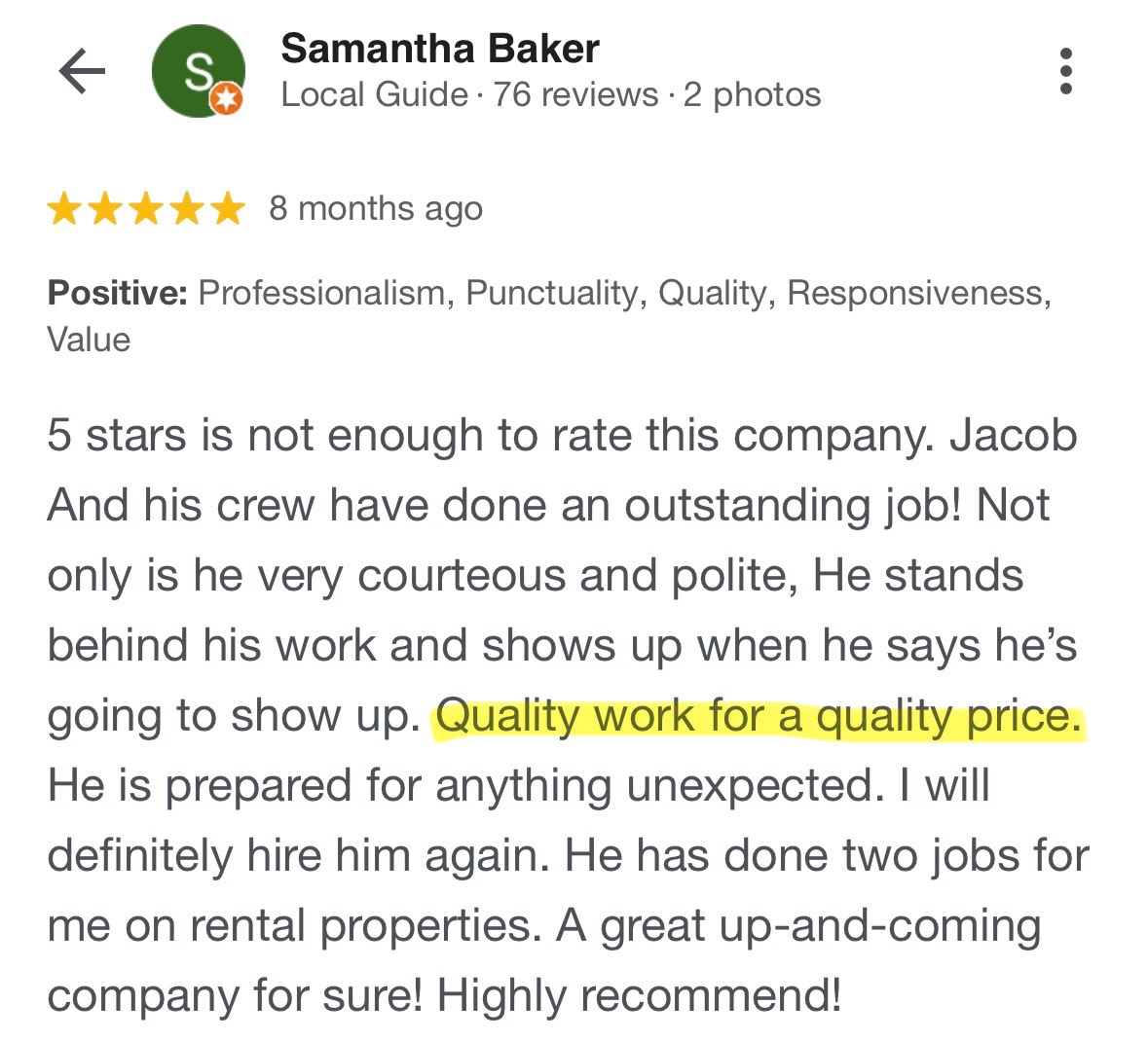 Google review J&A Exterior