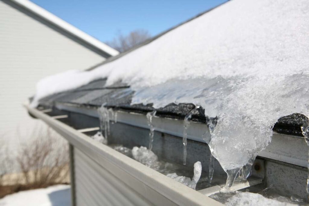 Built up ice in gutter